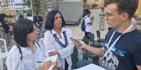 Un momento dell'intervista con Fiorenza Taricone, rettrice vicaria di Unicas